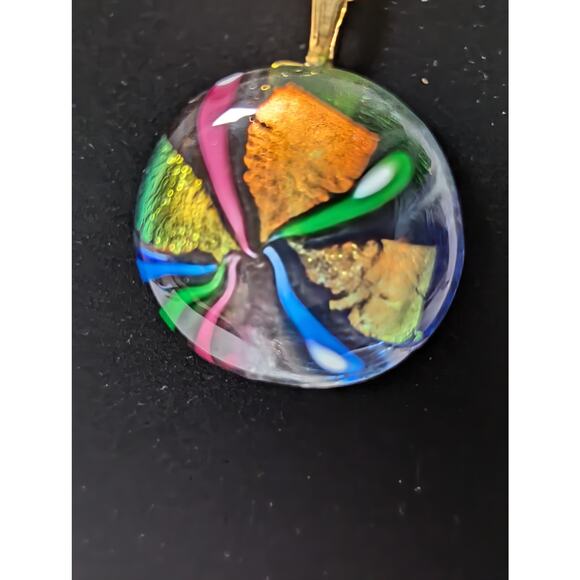Artisan Dichroic glass pendant and gold plated chain 1 3/8" x 19" chain - Picture 3 of 8